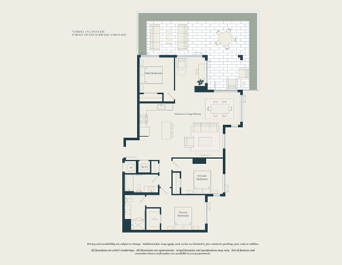 Floor plan for 3 beds, 2 baths, 1330 sqft